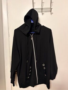 Sunday Black Hooded Zip Jacket with Silver Grommets